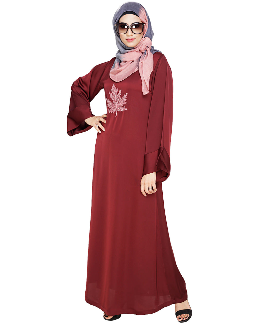 Wispy Dubai Style Abaya Wine