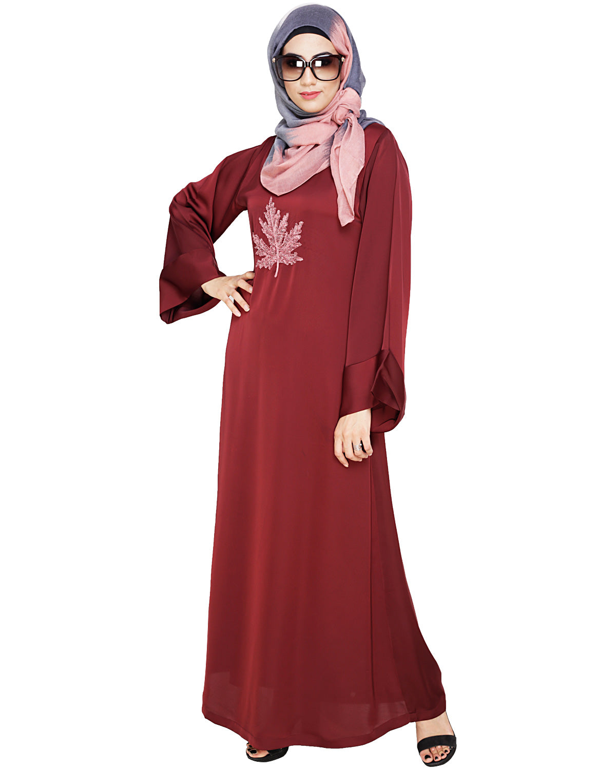 Wispy Dubai Style Abaya Wine