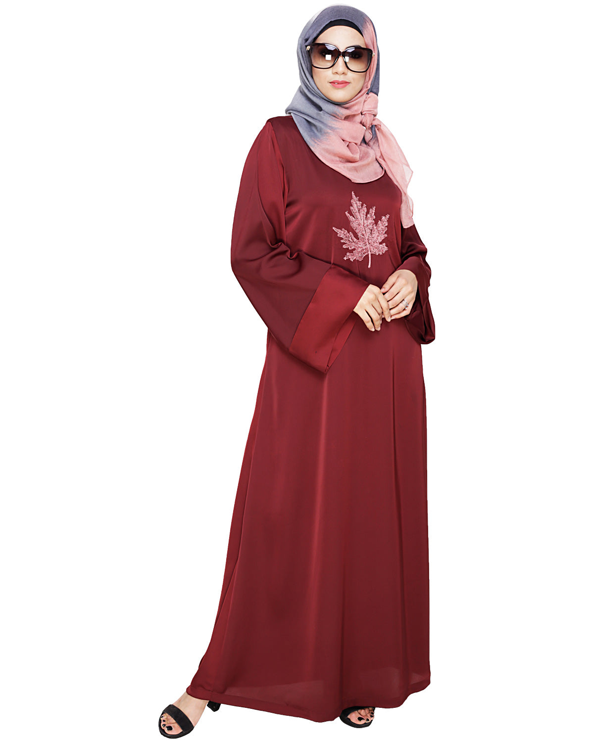 Wispy Dubai Style Abaya Wine