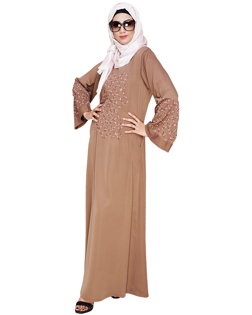 Regal Dubai Style Abaya Dark Beige