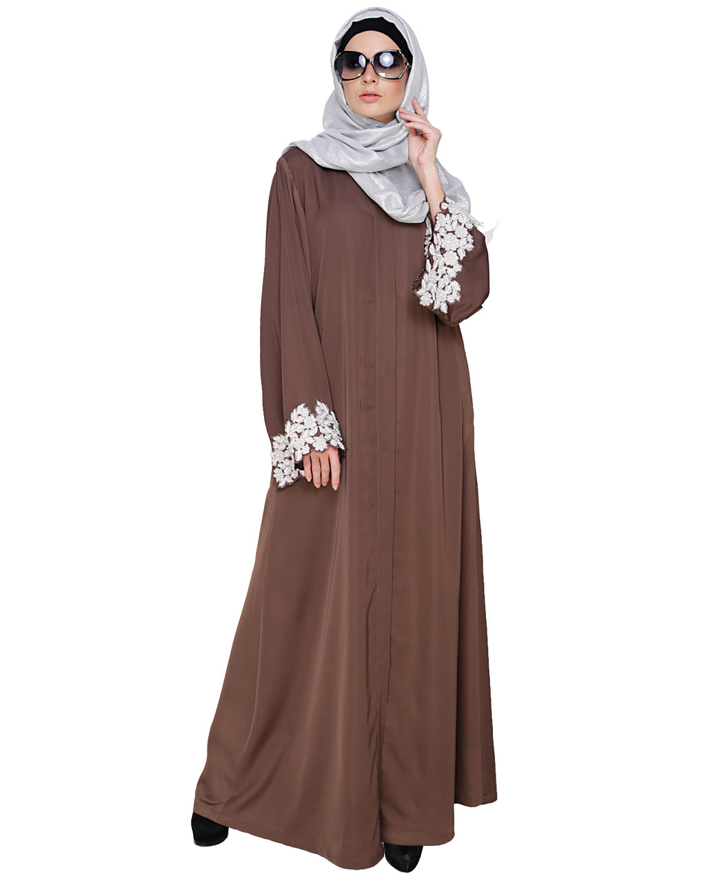 Dreamy Pearl Dubai Style Abaya Coffee Brown