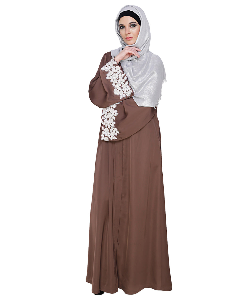 Dreamy Pearl Dubai Style Abaya Coffee Brown