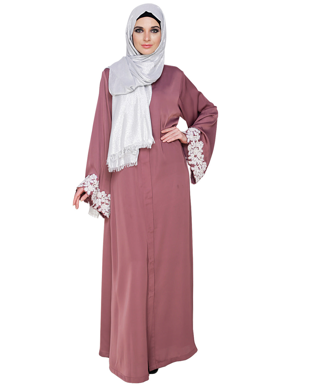 Dreamy Pearl Dubai Style Abaya Flamingo Pink