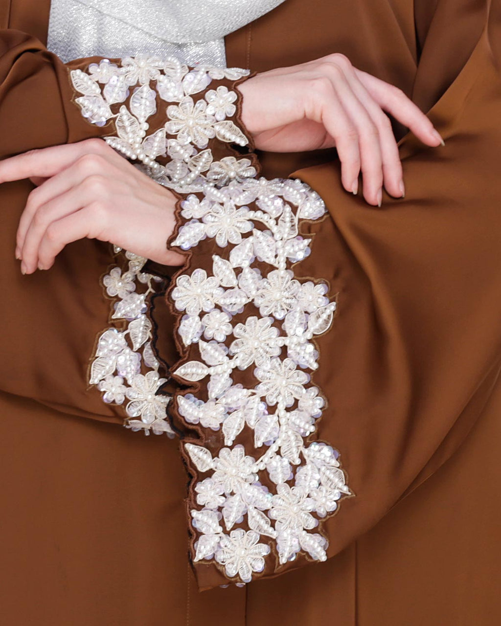 Dreamy Pearl Dubai Style Abaya Golden Brown