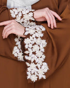 Dreamy Pearl Dubai Style Abaya Golden Brown