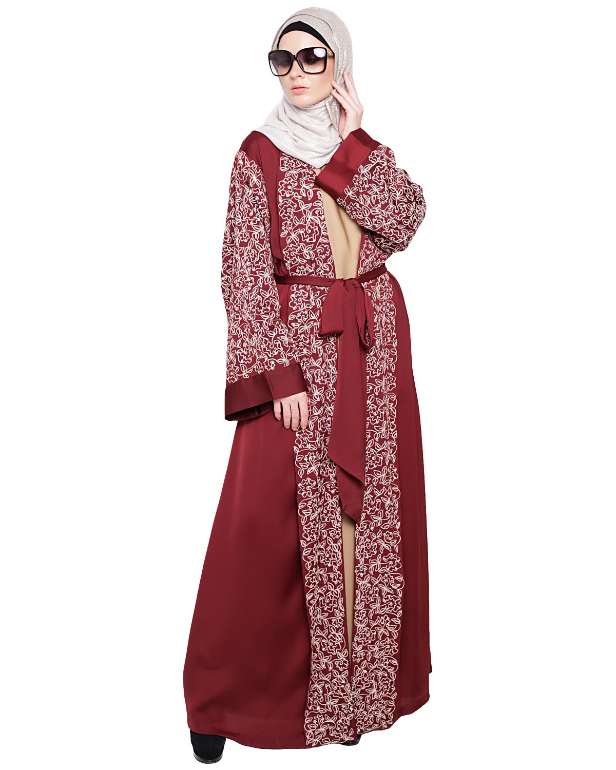Luxury Dubai Style abaya Wine