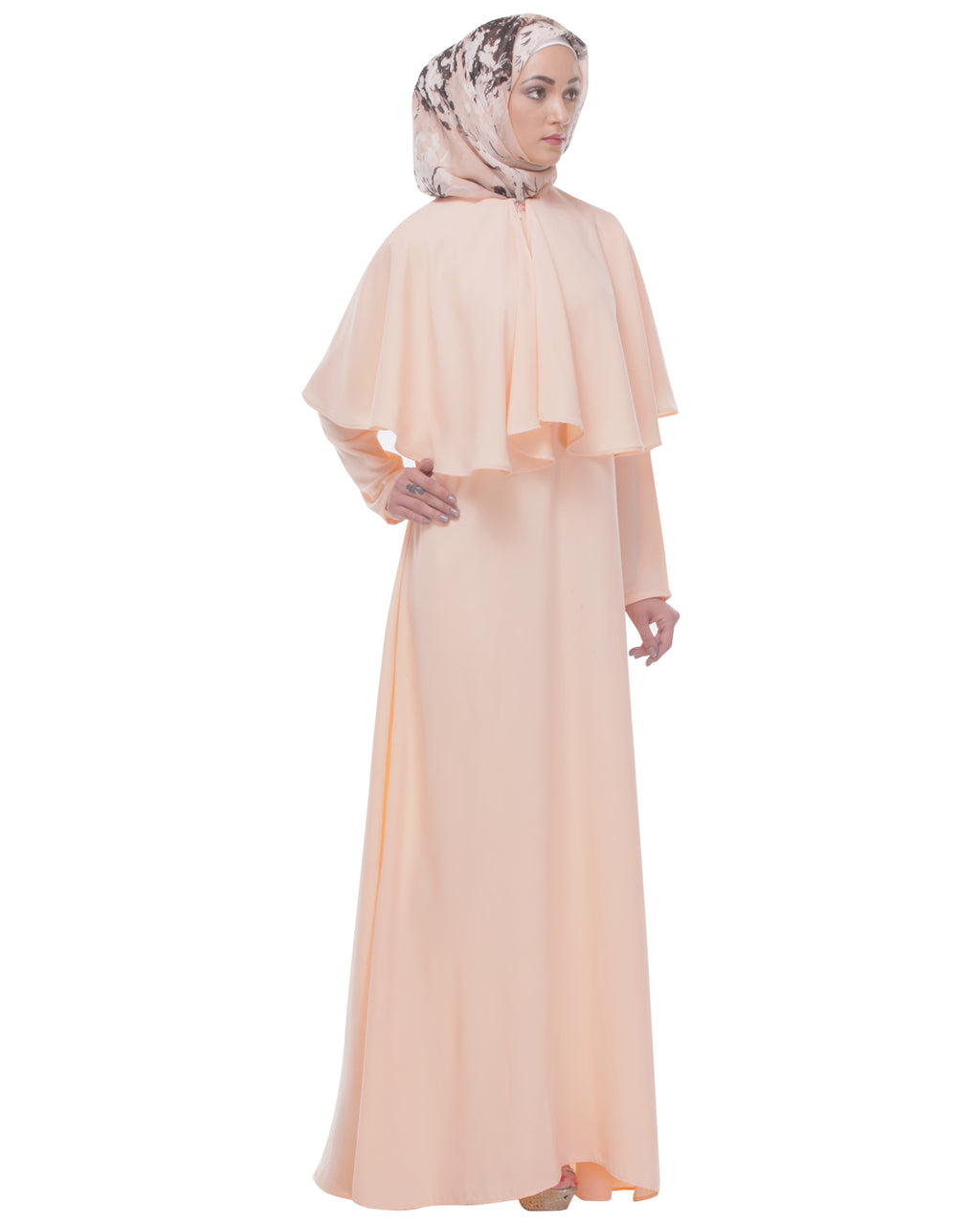 Soft Peach Caped Abaya Peach