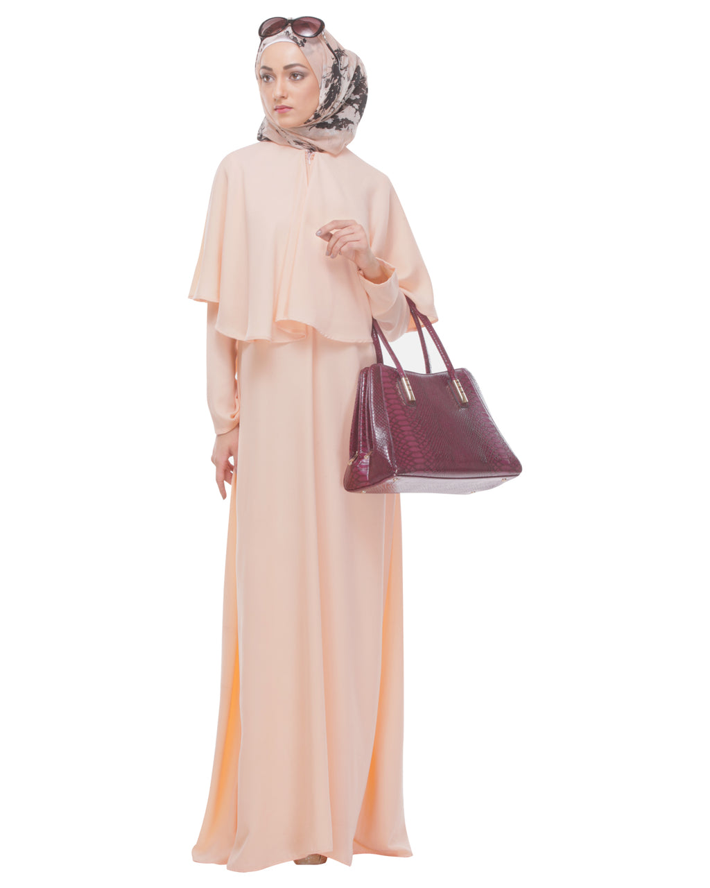 Soft Peach Caped Abaya Peach
