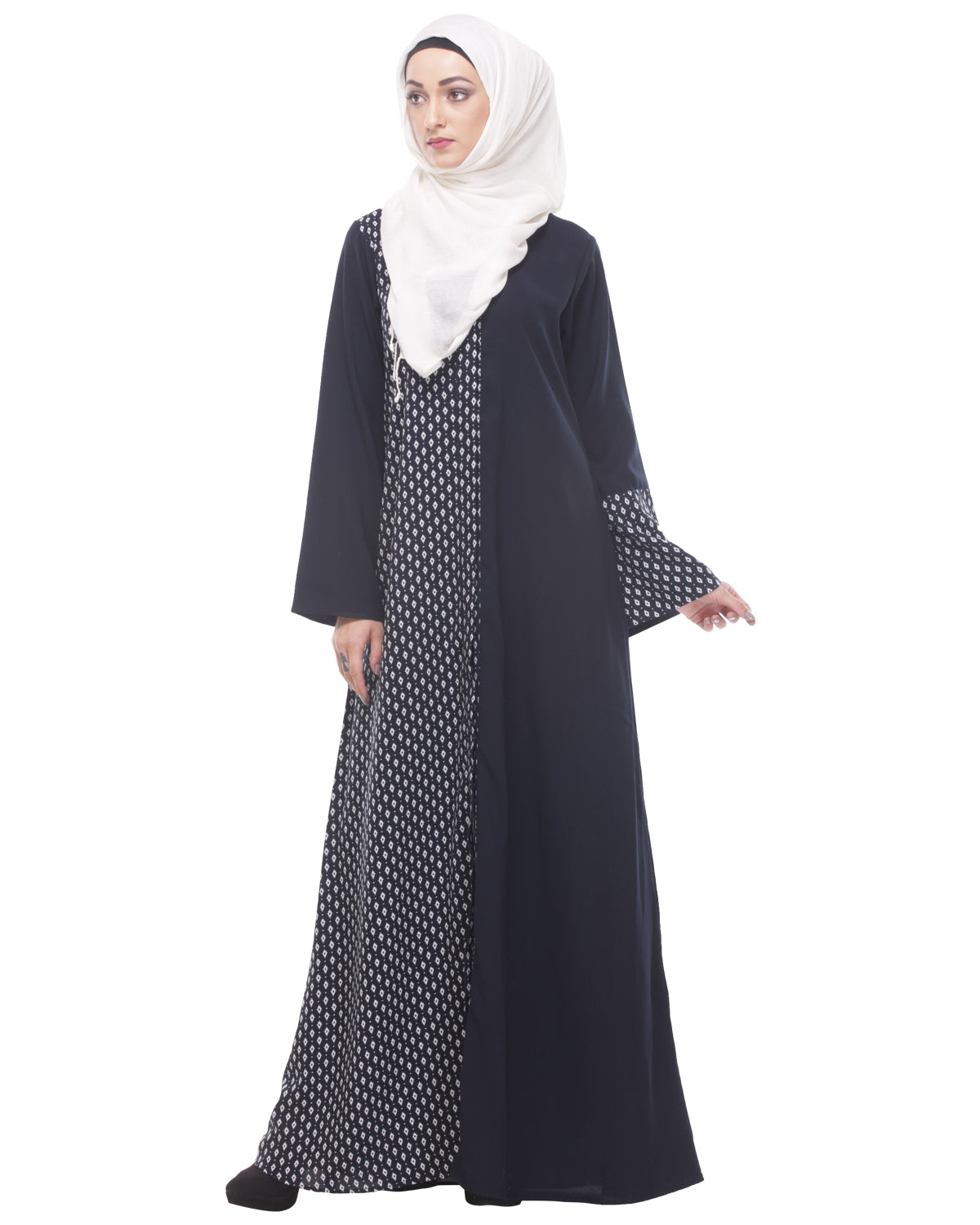 Classic Abaya with Printed Panel Blue