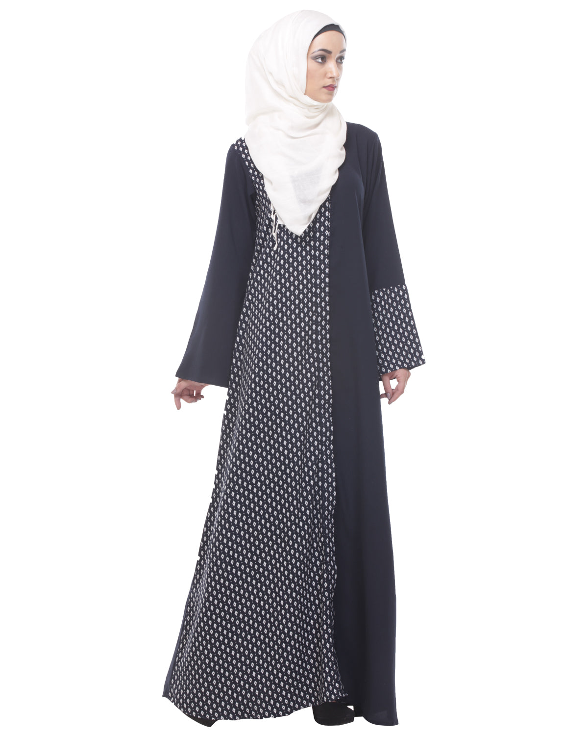 Classic Abaya with Printed Panel Blue