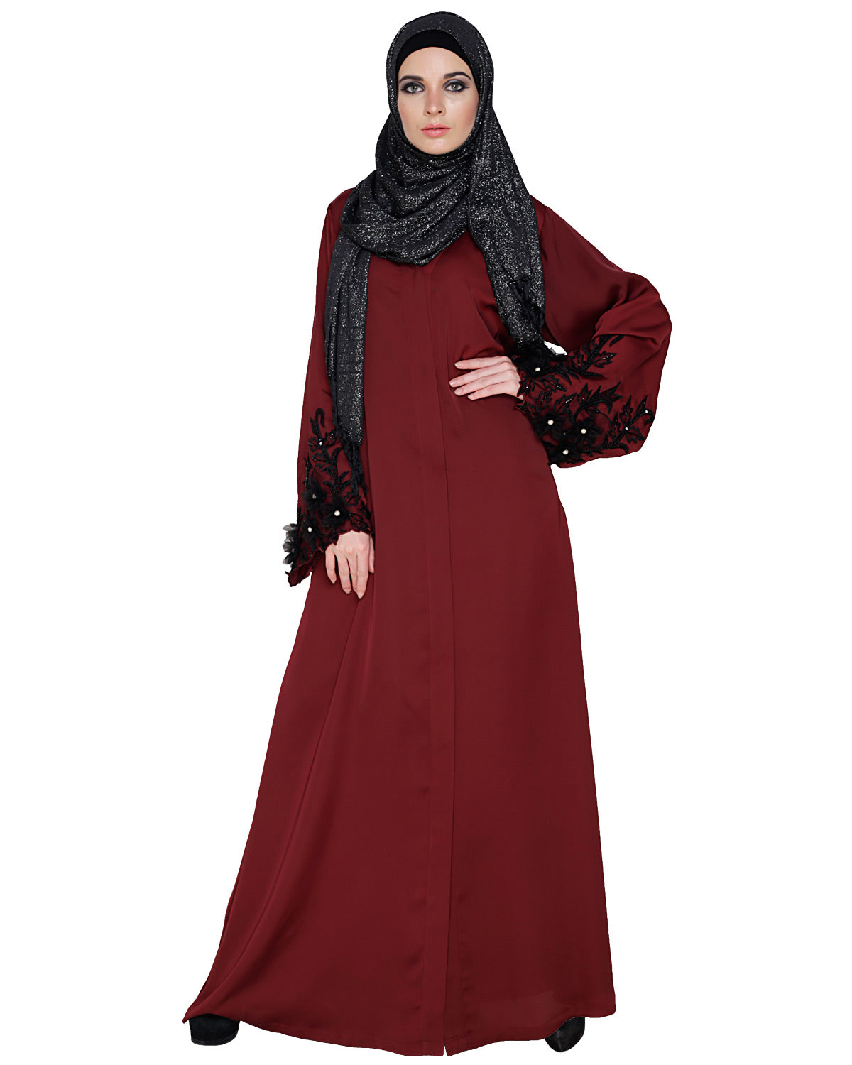Majestic Dubai style Abaya Burgundy
