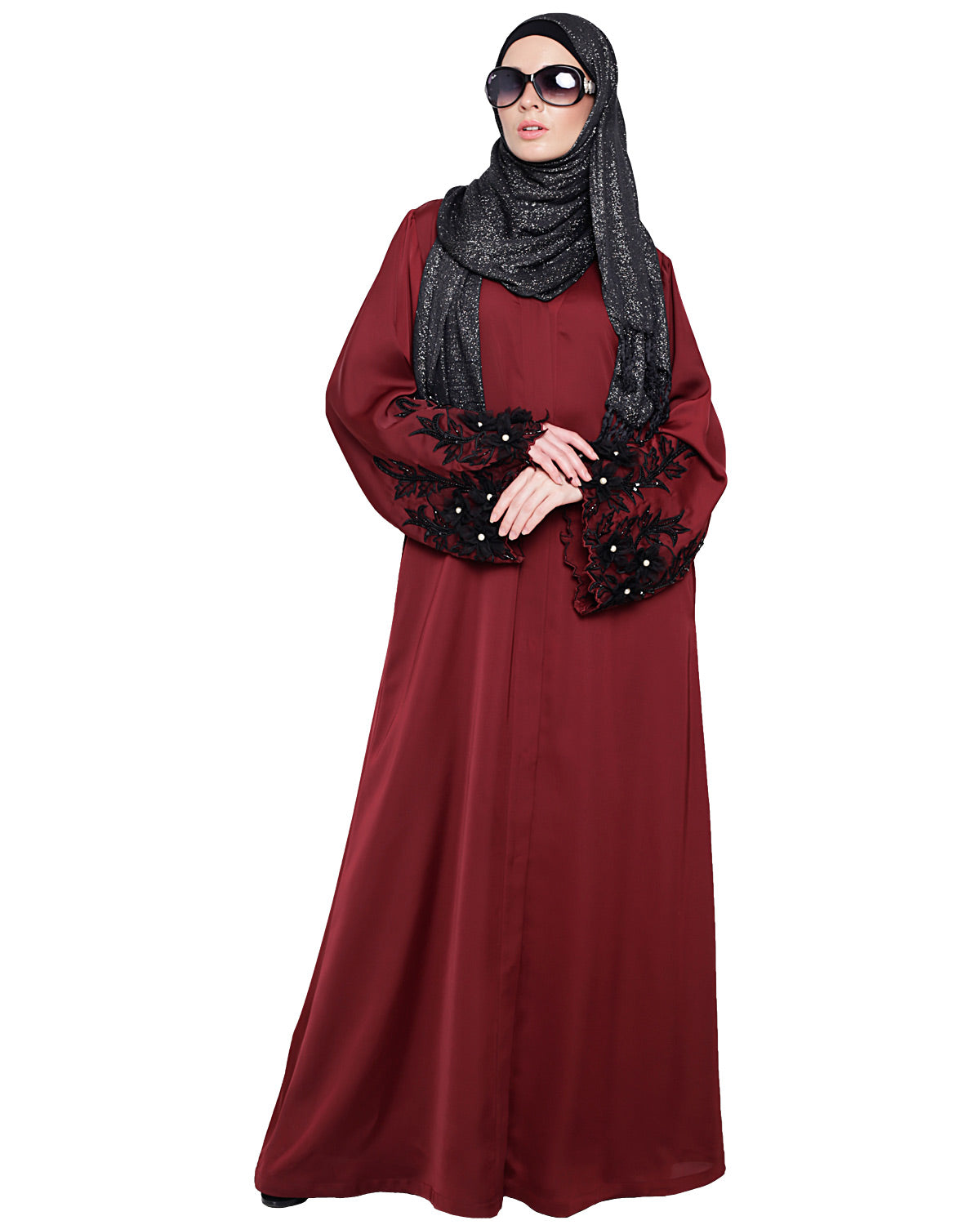 Majestic Dubai style Abaya Burgundy
