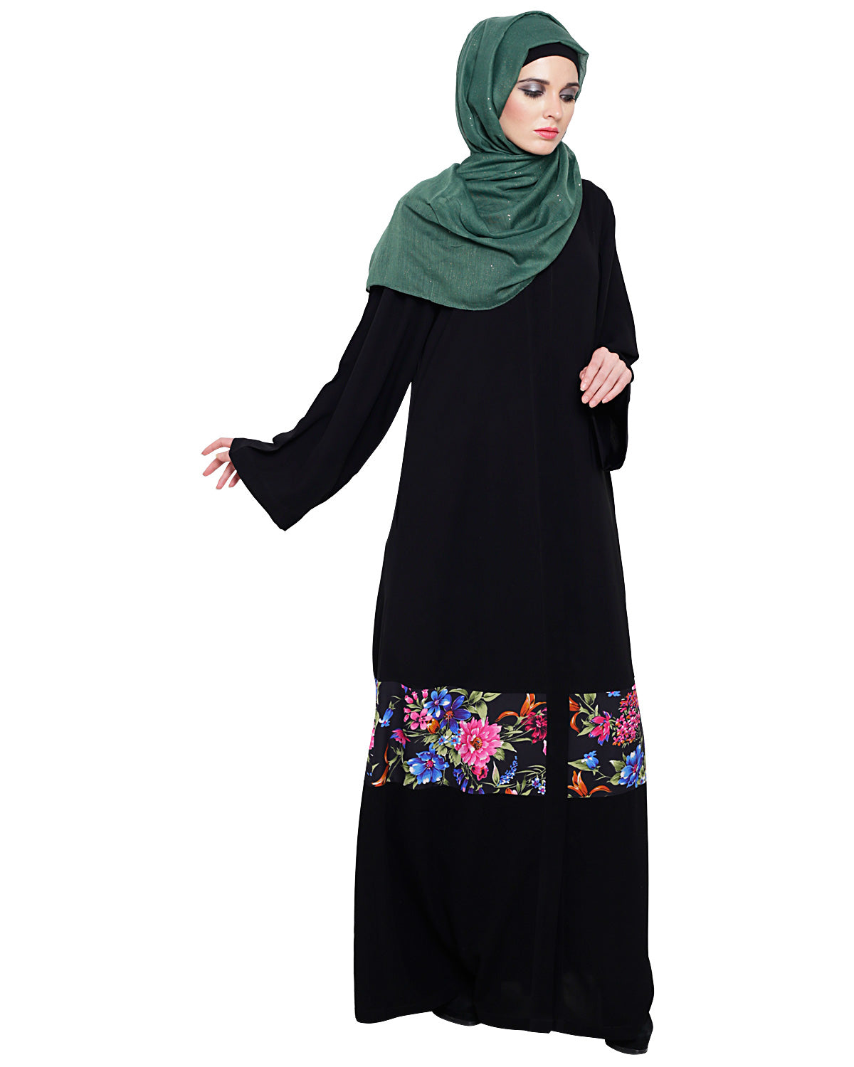 Elegant Black Print Dubai Style Abaya Black