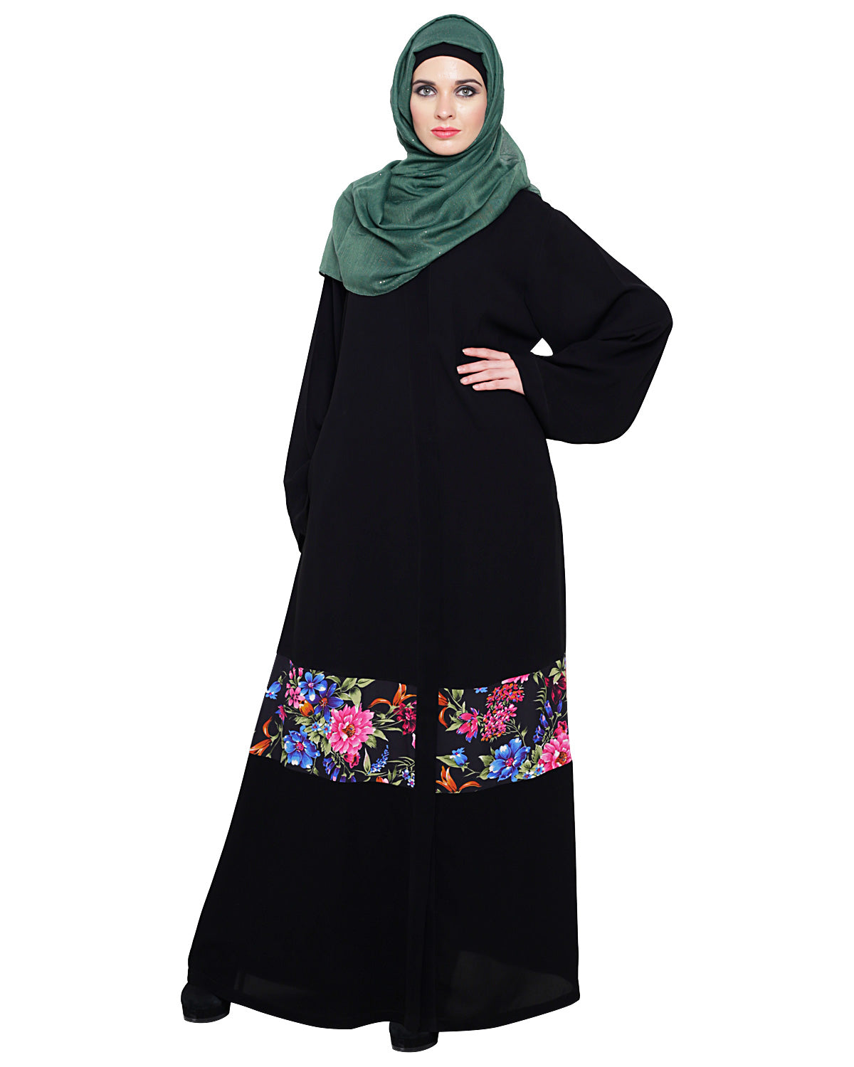 Elegant Black Print Dubai Style Abaya Black
