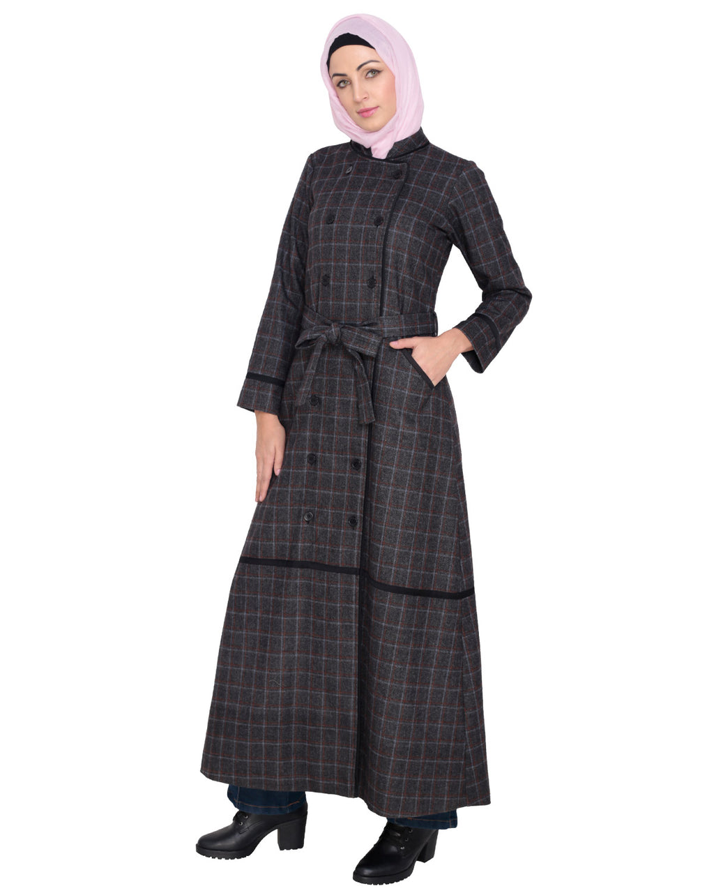 Black Double Breasted Panel Coat Black