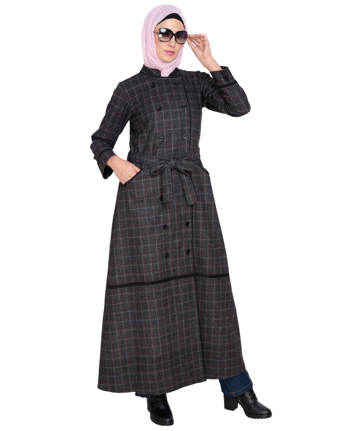 Black Double Breasted Panel Coat Black