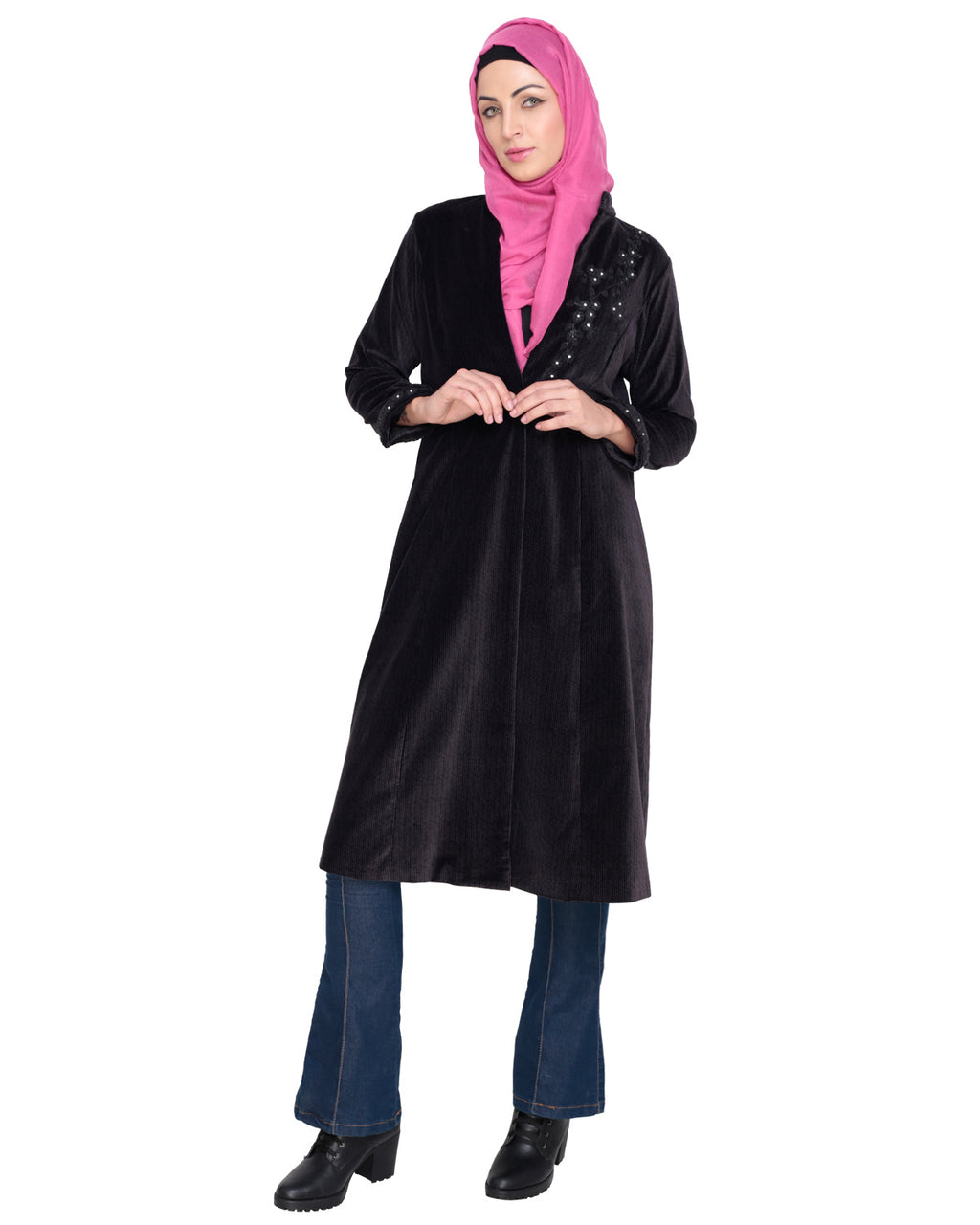 Velvet Pearl Hand-Embroidery Coat Purple