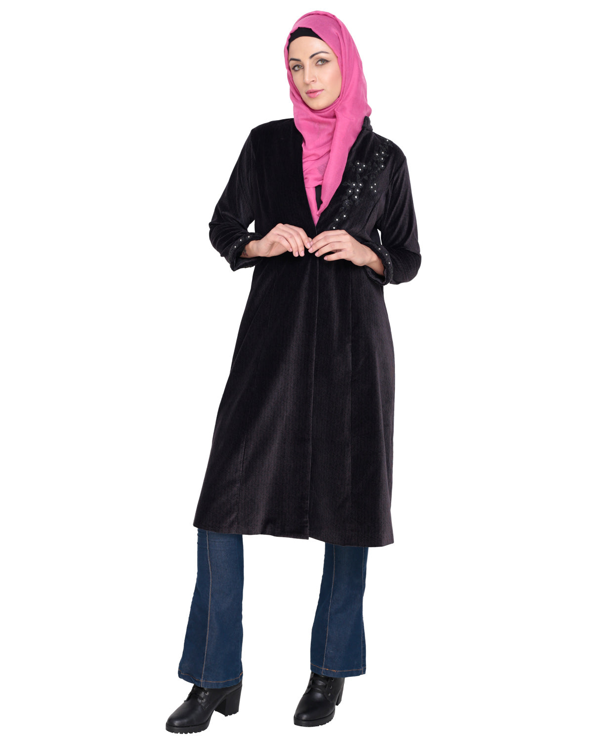 Velvet Pearl Hand-Embroidery Coat Purple