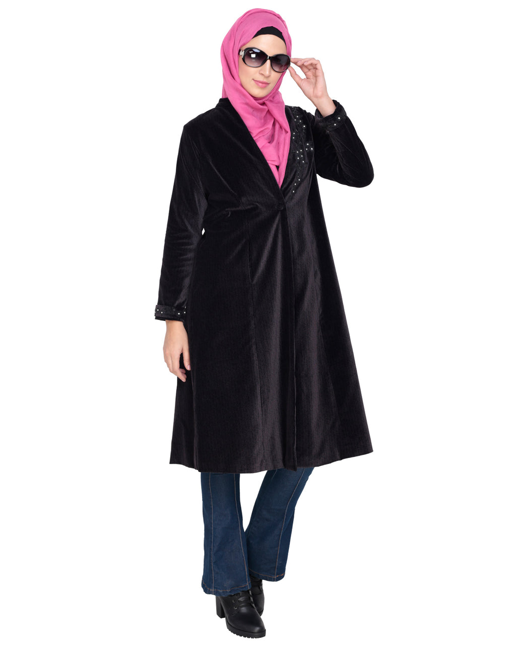 Velvet Pearl Hand-Embroidery Coat Purple
