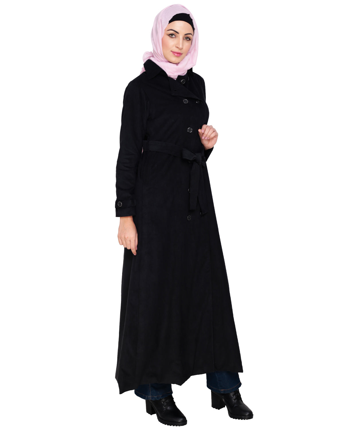 Shirt Collar Double Breasted Coat Black