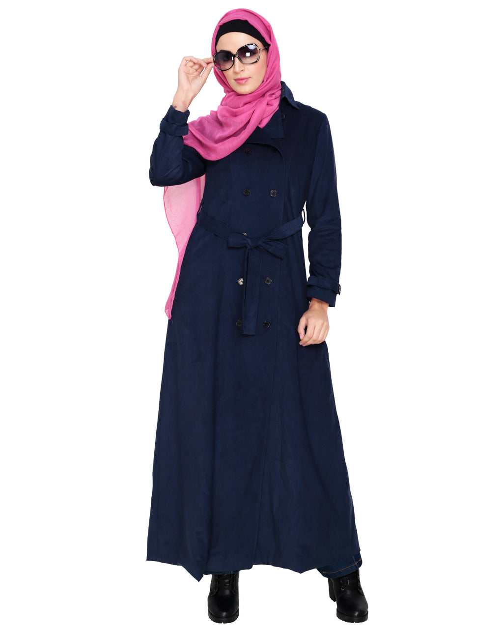 Shirt Collar Double Breasted Coat Blue