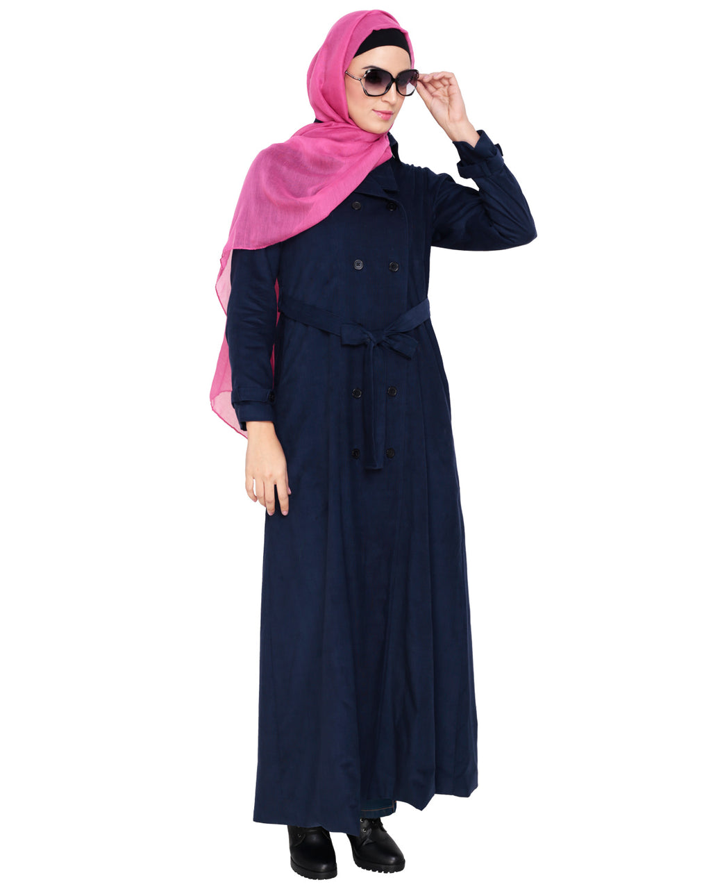 Shirt Collar Double Breasted Coat Blue