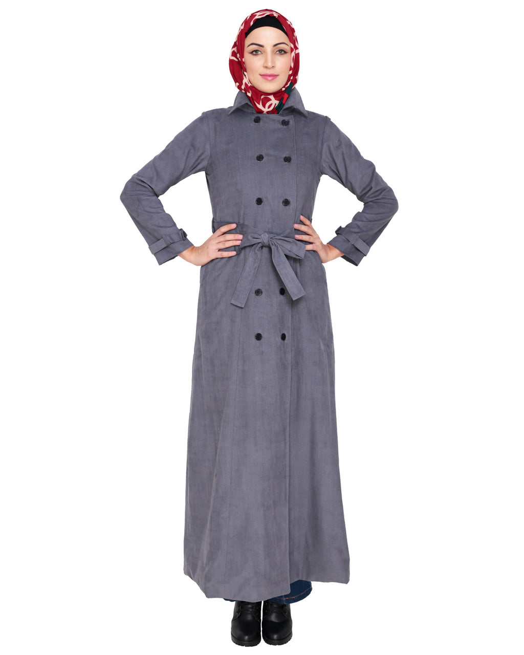 Shirt Collar Double Breasted Coat Grey
