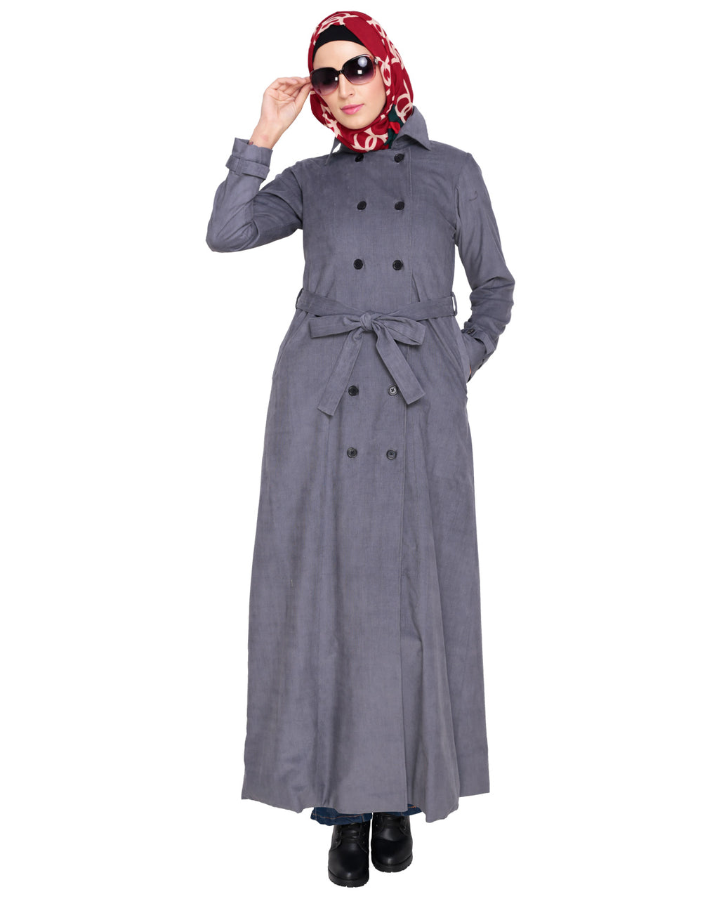 Shirt Collar Double Breasted Coat Grey