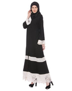 Basic Abaya with White Net Trims Black