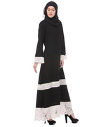 Basic Abaya with White Net Trims Black