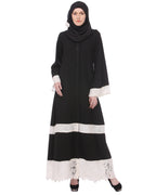 Basic Abaya with White Net Trims Black