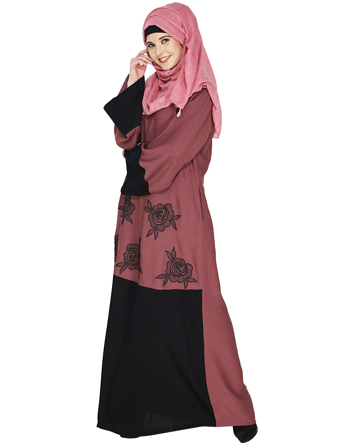 Elegant Floral Onion Pink Abaya Onion Pink