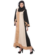Shimmer panelled Casual Abaya Beige & Black