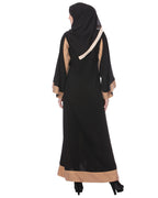 Shimmer panelled Casual Abaya Beige & Black