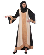 Shimmer panelled Casual Abaya Beige & Black