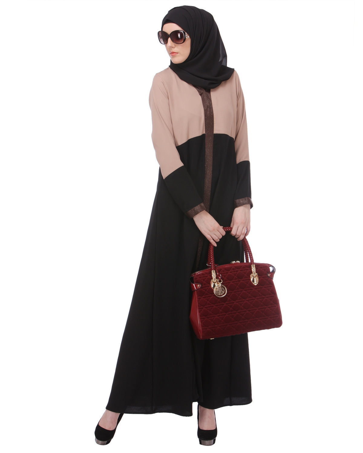 Casual Black & Beige Abaya Black & Beige