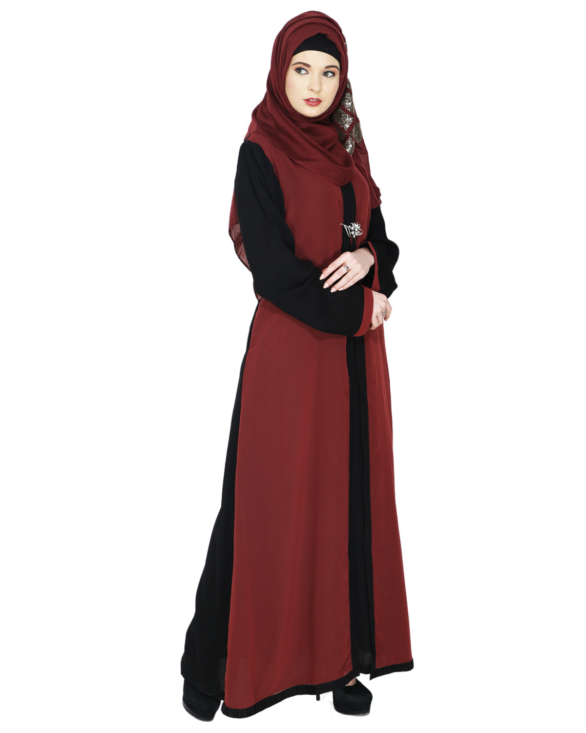 Layered Maxi Dress Abaya Brick Red
