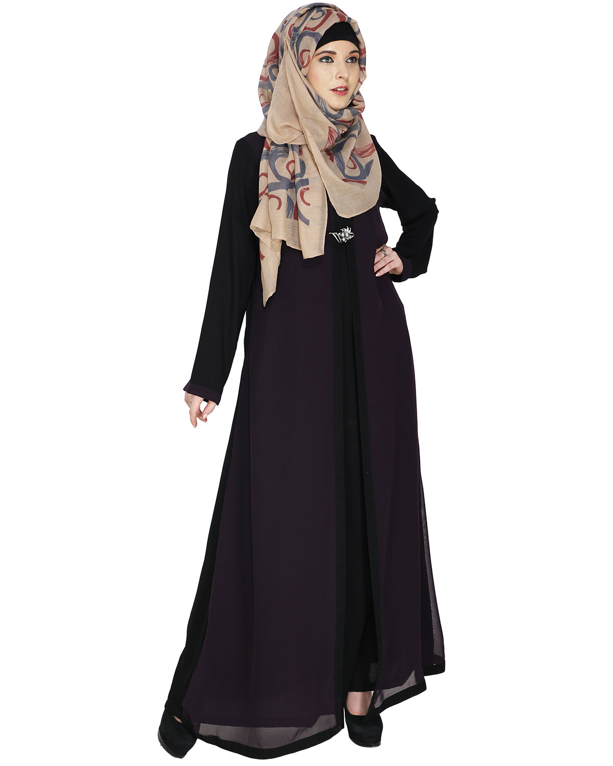 Layered Maxi Dress Abaya Purple