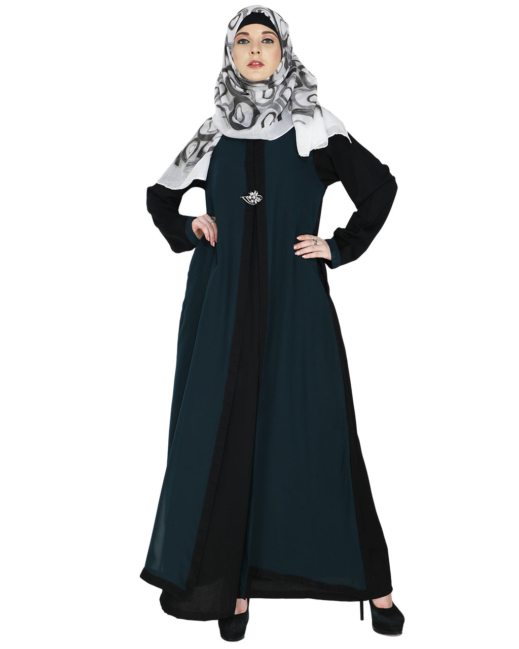 Layered Maxi Dress Abaya Black & Green