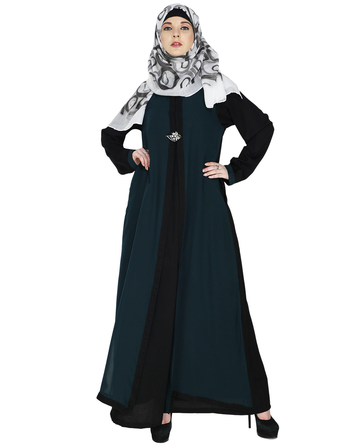 Layered Maxi Dress Abaya Black & Green