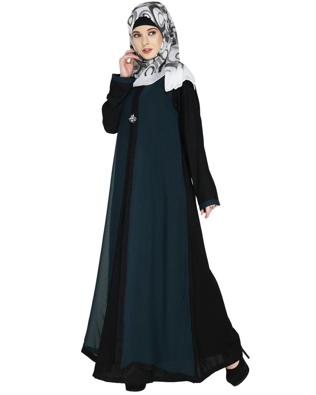 Layered Maxi Dress Abaya Black & Green