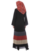Multi Coloured Pleated Stylish Abaya Black