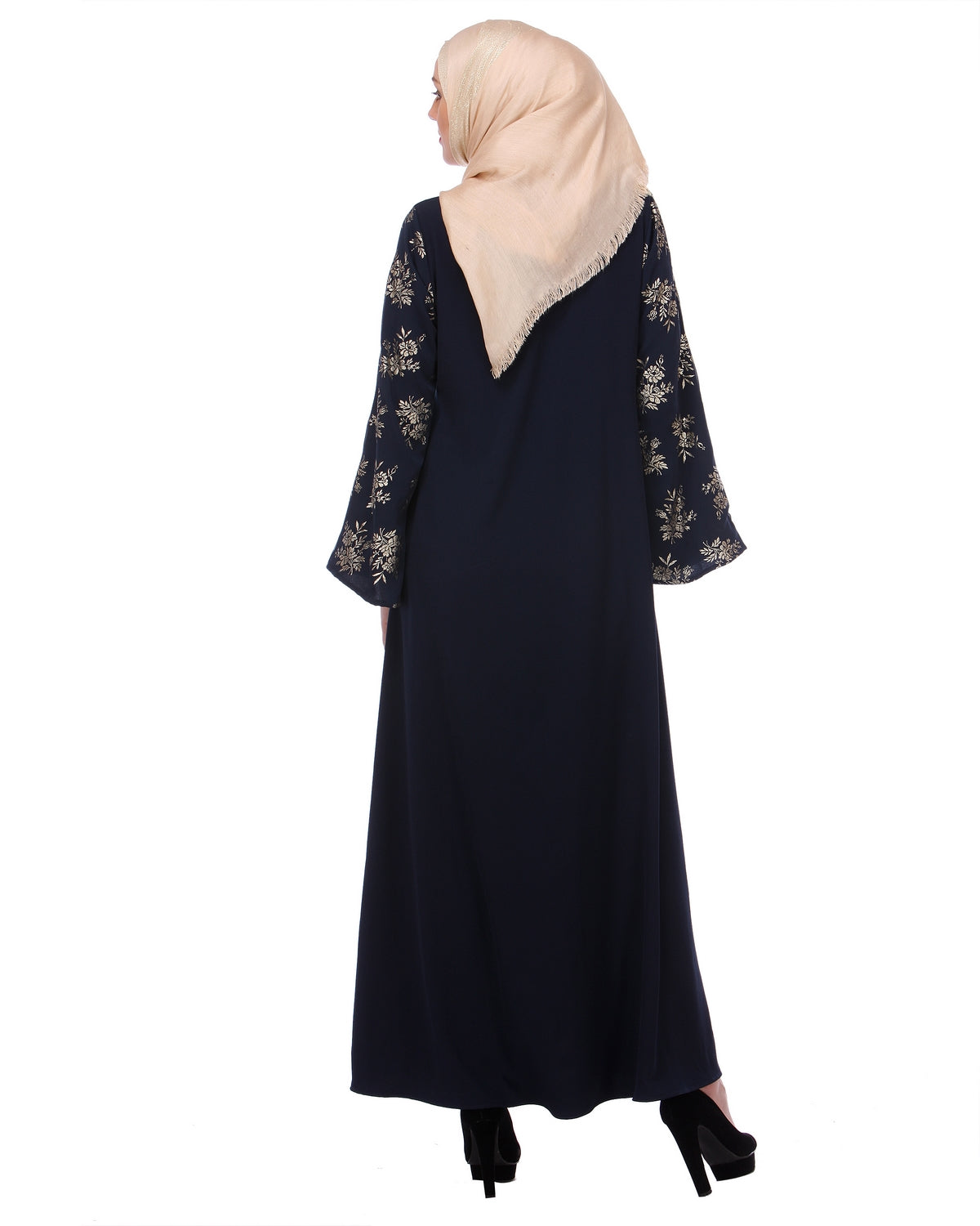 Gold Print Formal Abaya Black