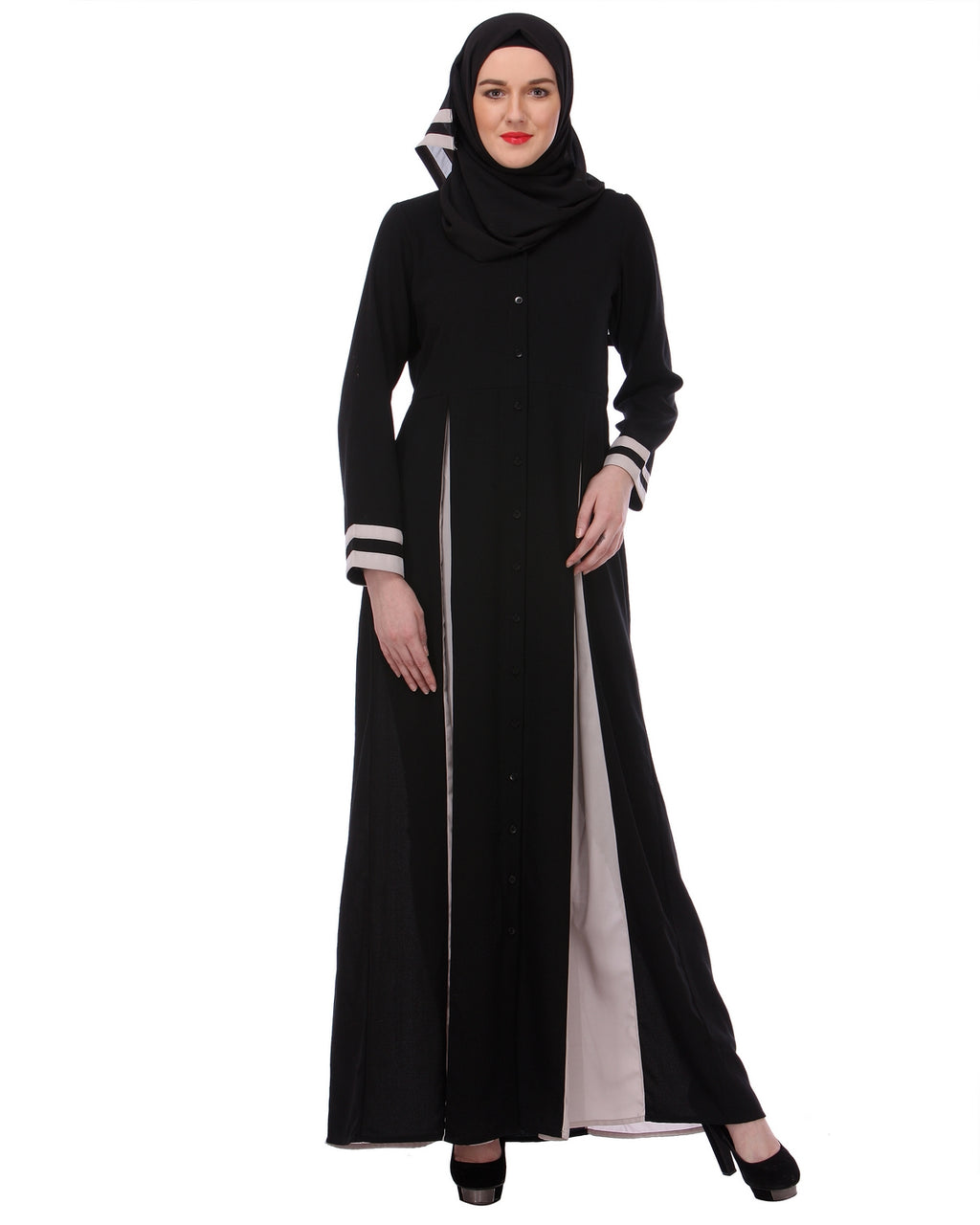Slit panelled Black & Grey Abaya Black & Grey
