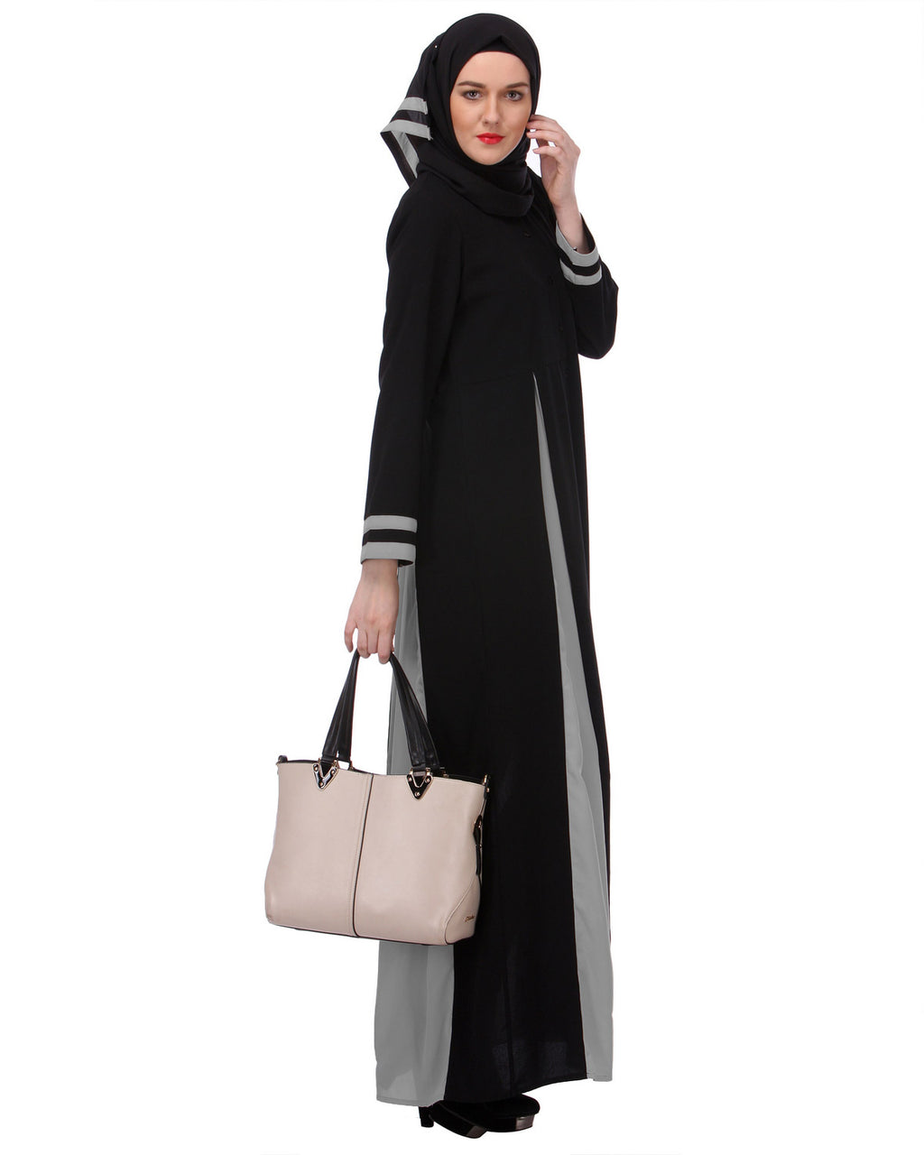Slit panelled Black & Grey Abaya Black & Grey