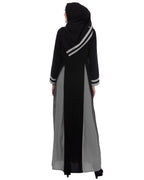 Slit panelled Black & Grey Abaya Black & Grey