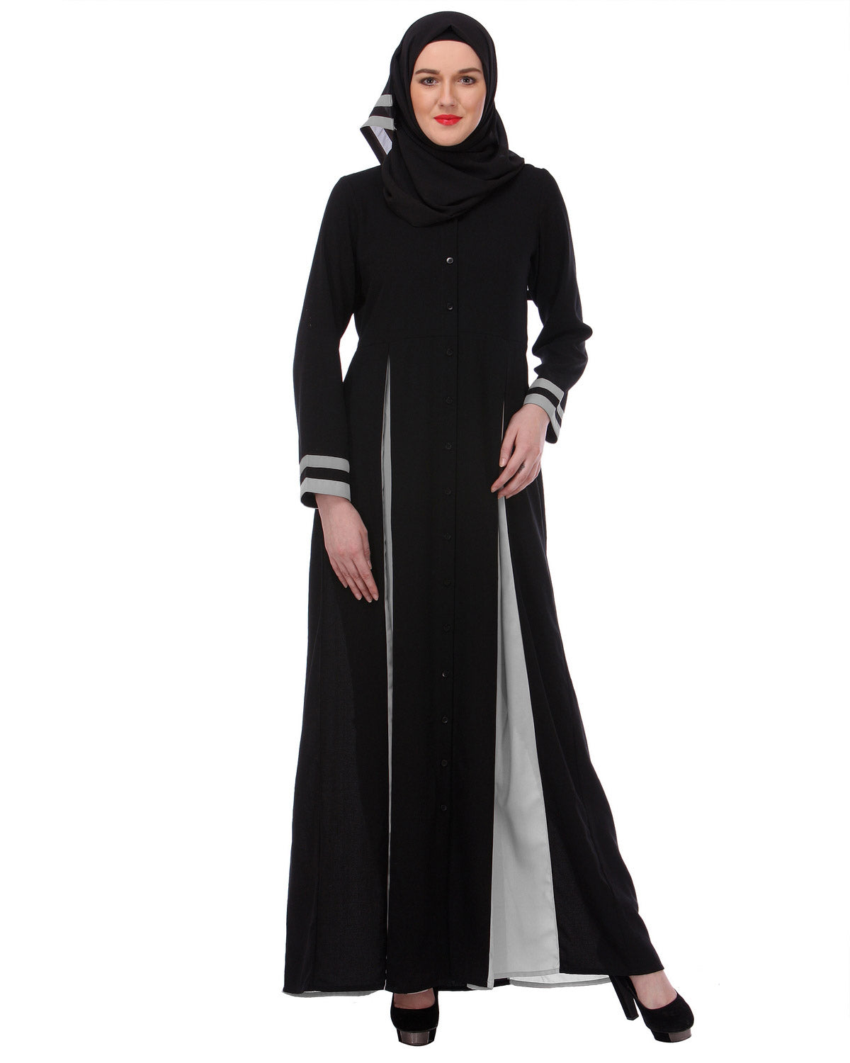 Slit panelled Black & Grey Abaya Black & Grey