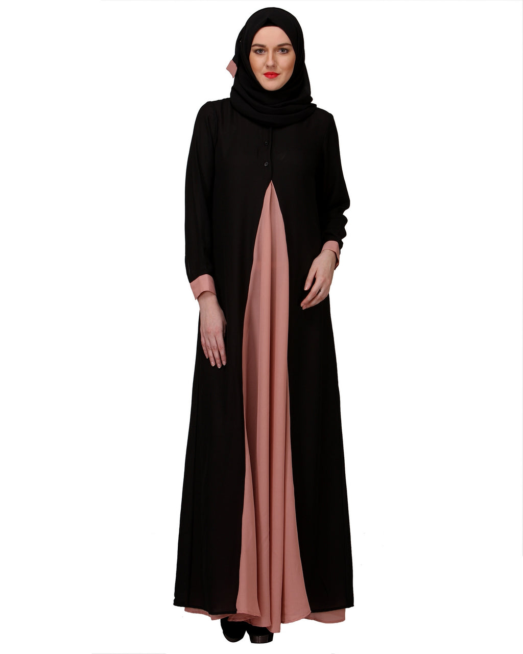 Pretty Pink Layered Abaya Pink & Black