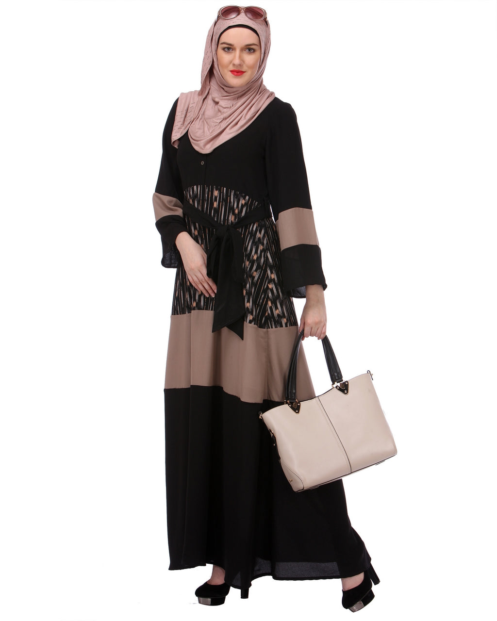 Block Panel Black & Beige Abaya Black & Beige