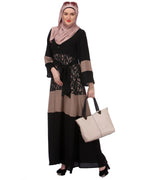 Block Panel Black & Beige Abaya Black & Beige
